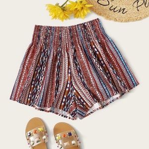 Tribal Print Shirred Shorts